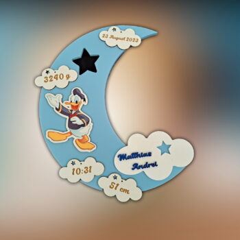 lampa de veghe personalizata cu numele copilului si datele de la nastere model luna cu aprindere led