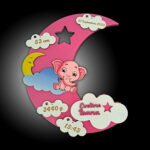 lampa de veghe personalizata cu numele copilului si datele de la nastere model luna cu aprindere led