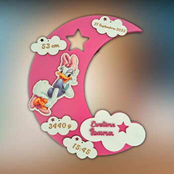 lampa de veghe personalizata cu numele copilului si datele de la nastere model luna cu aprindere led