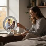 Oglindă cu LED rotundă personalizată, oglindă magică cu iluminare USB și efect 3D, ideală ca lampă de veghe și decor luminos.