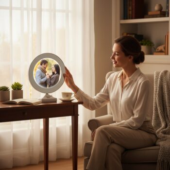 Oglindă cu LED rotundă personalizată, oglindă magică cu iluminare USB și efect 3D, ideală ca lampă de veghe și decor luminos.